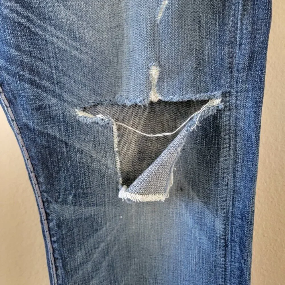 True Religion Ricky Relaxed Straight Leg Jeans Blue Distressed Men Size 38x34